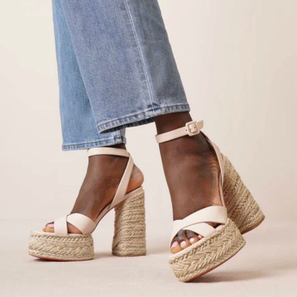 CHRISTIAN LOUBOUTIN Super Mariza Platform Espadrille Block Heels Size 38 Beige - Picture 3 of 15